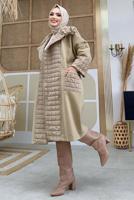 Tesettür giyim VİZON KAPİTONE DETAYLI KAŞE KABAN 6077  