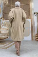 Tesettür giyim VİZON KAPİTONE DETAYLI KAŞE KABAN 6077  