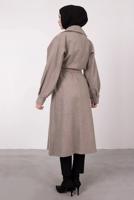 Tesettür giyim VİZON BALON KOLLU KUŞAKLI KABAN 6385	