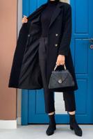 Tesettür giyim SİYAH KRUVAZE YAKA KAŞE KABAN 7077