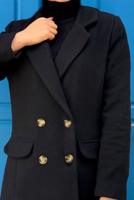 Tesettür giyim SİYAH KRUVAZE YAKA KAŞE KABAN 7077