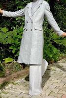 Tesettür giyim GRİ KRUVAZE YAKA KAŞE KABAN 7077