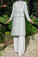 Tesettür giyim GRİ KRUVAZE YAKA KAŞE KABAN 7077