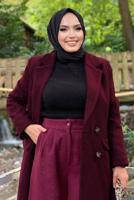 Tesettür giyim BORDO KRUVAZE YAKA KAŞE KABAN 7077