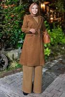 Tesettür giyim TABA KRUVAZE YAKA KAŞE KABAN 7077