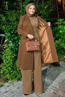 Tesettür giyim TABA KRUVAZE YAKA KAŞE KABAN 7077