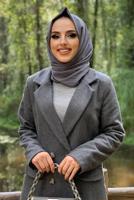 Tesettür giyim GRİ KRUVAZE YAKA KAŞE KABAN 7077