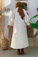 Tesettür giyim EKRU DÜĞMELİ KUŞAKLI KABAN 7277 