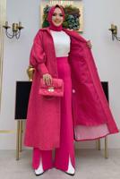 Tesettür giyim FUŞYA DÜĞMELİ KUŞAKLI KABAN 7277 