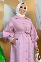 Tesettür giyim PUDRA DÜĞMELİ KUŞAKLI KABAN 7277 