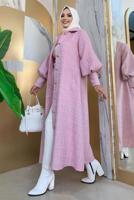Tesettür giyim PUDRA DÜĞMELİ KUŞAKLI KABAN 7277 