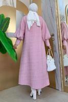 Tesettür giyim PUDRA DÜĞMELİ KUŞAKLI KABAN 7277 