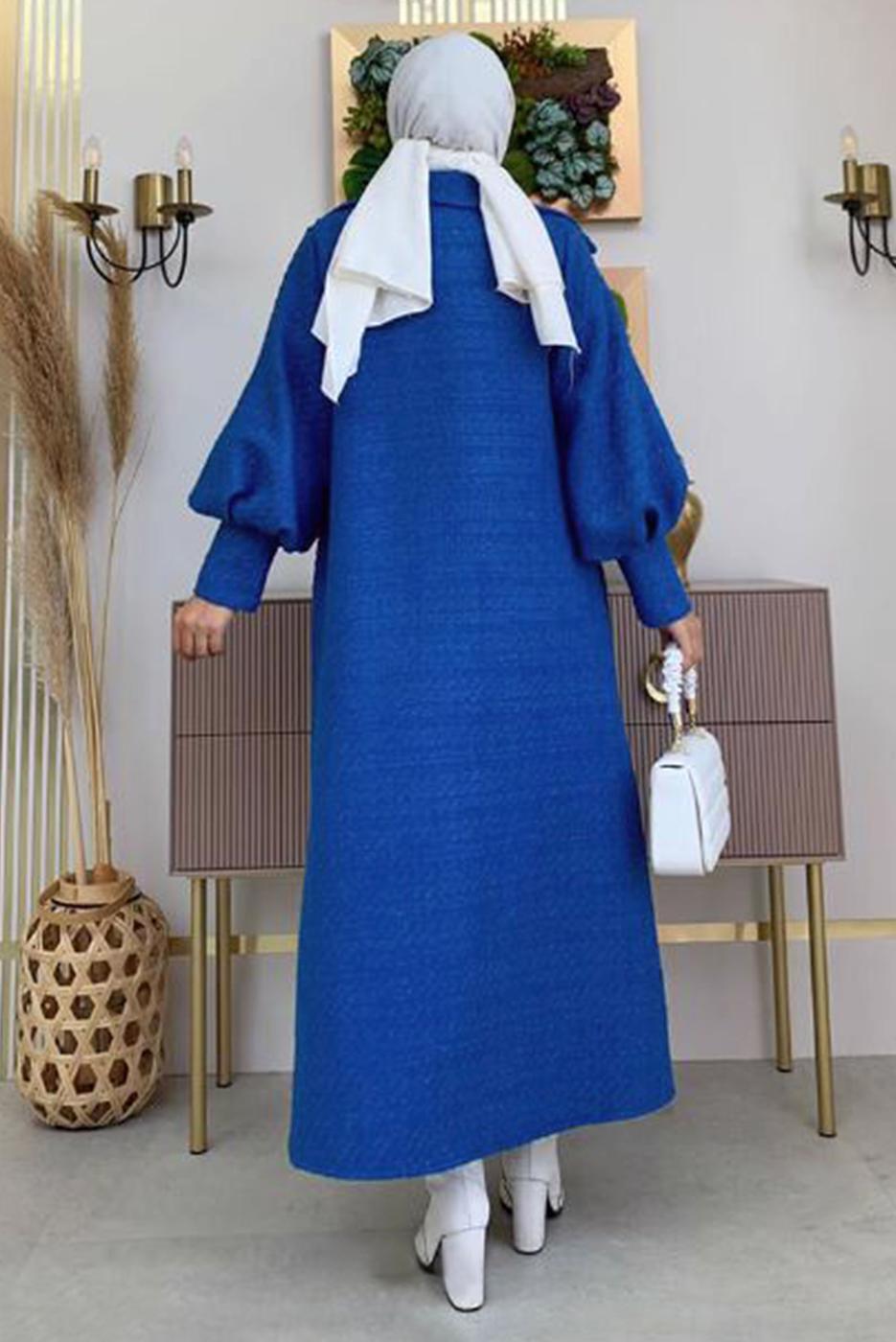 Tesettür giyim LACİVERT DÜĞMELİ KUŞAKLI KABAN 7277 