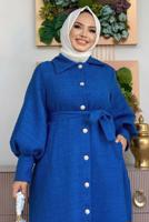 Tesettür giyim LACİVERT DÜĞMELİ KUŞAKLI KABAN 7277 
