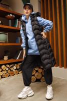 Tesettür giyim SİYAH KAPÜŞONLU KÜRKLÜ ŞİŞME YELEK 7429