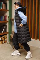 Tesettür giyim SİYAH KAPÜŞONLU KÜRKLÜ ŞİŞME YELEK 7429