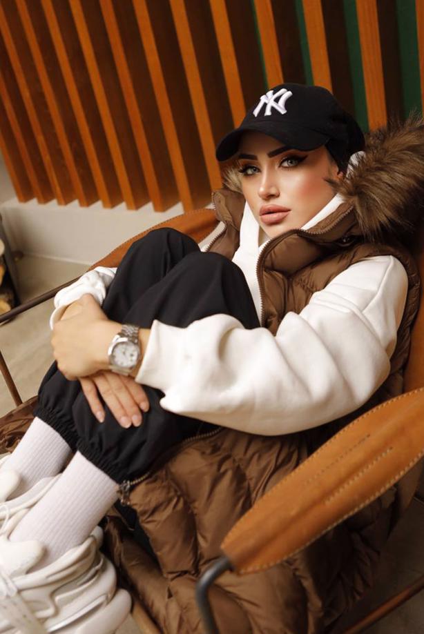 Tesettür giyim TABA KAPÜŞONLU KÜRKLÜ ŞİŞME YELEK 7429 - TRENDTESETTÜR