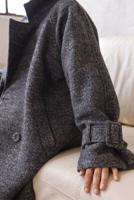 Tesettür giyim GRİ MANŞETLERİ KEMERLİ DÜĞMELİ KAŞE KABAN 7529