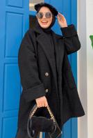 Tesettür giyim SİYAH DÜĞMELİ CEPLİ KABAN 7777