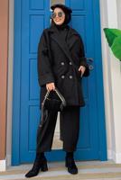 Tesettür giyim SİYAH DÜĞMELİ CEPLİ KABAN 7777