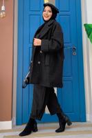 Tesettür giyim SİYAH DÜĞMELİ CEPLİ KABAN 7777