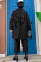 Tesettür giyim SİYAH DÜĞMELİ CEPLİ KABAN 7777