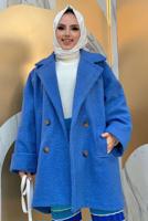 Tesettür giyim MAVİ DÜĞMELİ CEPLİ KABAN 7777