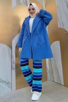 Tesettür giyim MAVİ DÜĞMELİ CEPLİ KABAN 7777