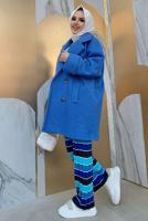 Tesettür giyim MAVİ DÜĞMELİ CEPLİ KABAN 7777