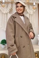 Tesettür giyim VİZON DÜĞMELİ CEPLİ KABAN 7777