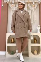 Tesettür giyim VİZON DÜĞMELİ CEPLİ KABAN 7777