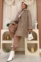 Tesettür giyim VİZON DÜĞMELİ CEPLİ KABAN 7777