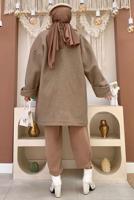 Tesettür giyim VİZON DÜĞMELİ CEPLİ KABAN 7777