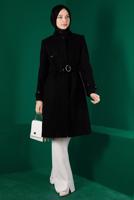 Tesettür giyim SİYAH ALVİNA KEMERLİ KABAN T 90301