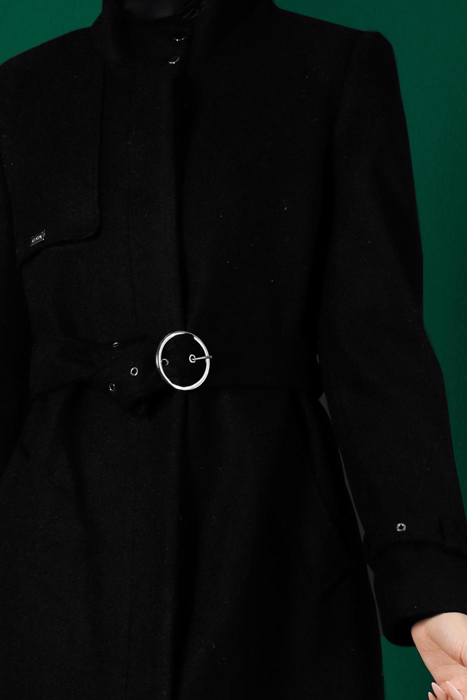 Tesettür giyim SİYAH ALVİNA KEMERLİ KABAN T 90301