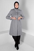 Tesettür giyim GRİ ALVİNA KEMERLİ KABAN T 90301