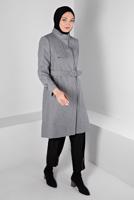 Tesettür giyim GRİ ALVİNA KEMERLİ KABAN T 90301