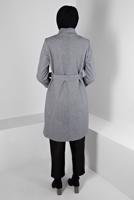 Tesettür giyim GRİ ALVİNA KEMERLİ KABAN T 90301