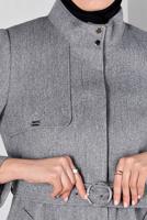 Tesettür giyim GRİ ALVİNA KEMERLİ KABAN T 90301