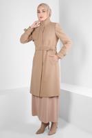 Tesettür giyim KAHVE ALVİNA KEMERLİ KABAN T 90301