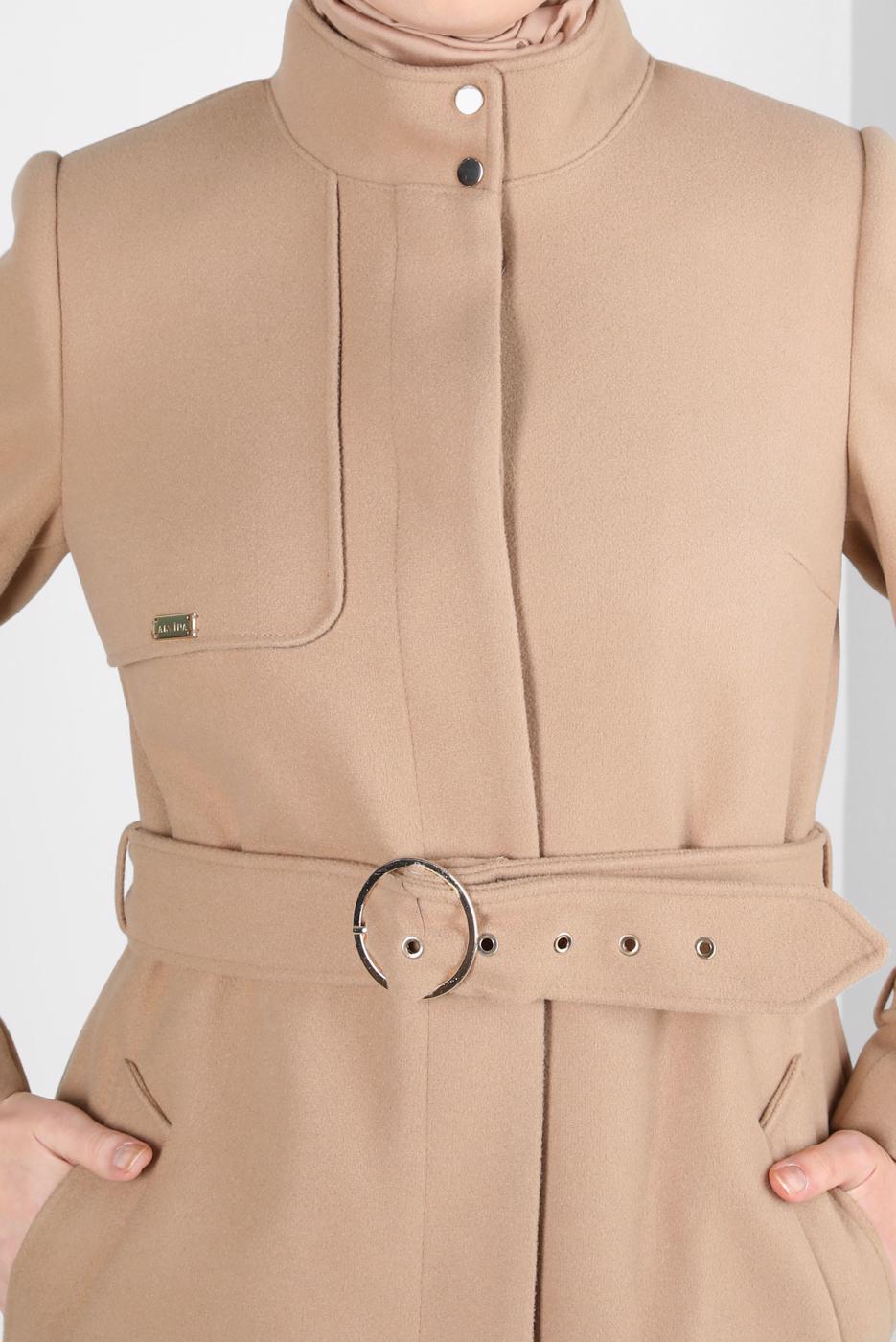 Tesettür giyim KAHVE ALVİNA KEMERLİ KABAN T 90301