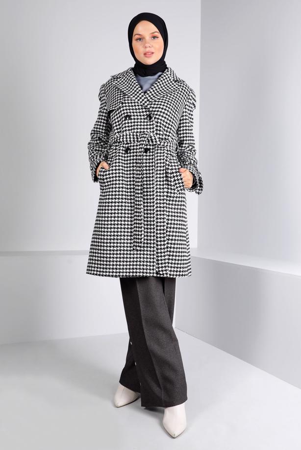 Hijab clothing BLACK ALVINA BELTED COAT T 90312 - TRENDTESETTÜR