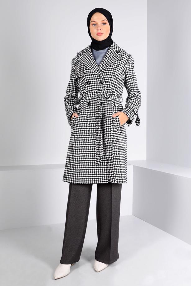 Hijab clothing BLACK ALVINA BELTED COAT T 90312 - TRENDTESETTÜR