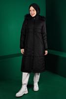 Tesettür giyim SİYAH ALVİNA KAPÜŞONLU KABAN T 90318