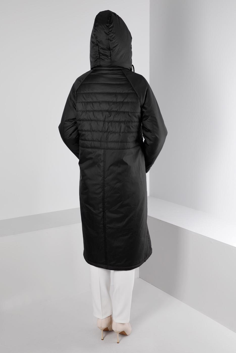 Tesettür giyim SİYAH ALVİNA KAPÜŞONLU KABAN T 90319