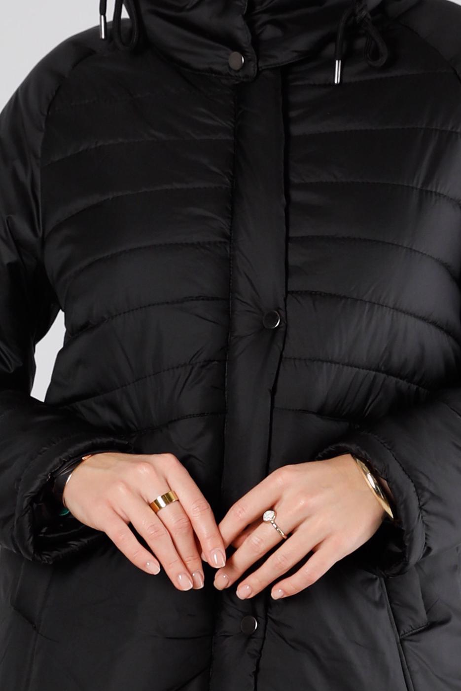 Tesettür giyim SİYAH ALVİNA KAPÜŞONLU KABAN T 90319