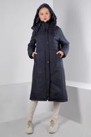 Tesettür giyim LACİVERT ALVİNA KAPÜŞONLU KABAN T 90319