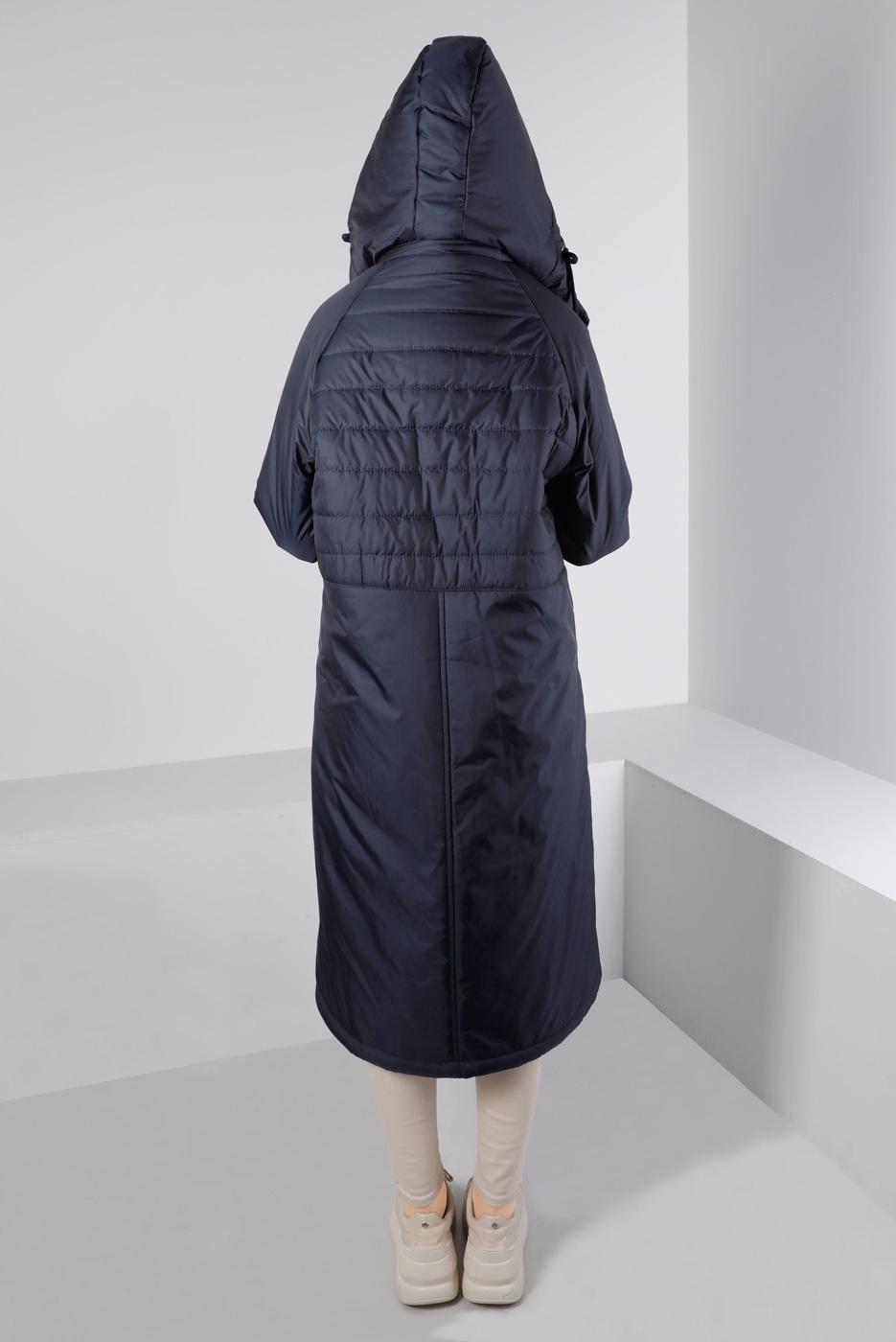 Tesettür giyim LACİVERT ALVİNA KAPÜŞONLU KABAN T 90319