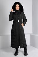 Tesettür giyim SİYAH ALVİNA KAPÜŞONLU KABAN T 90322