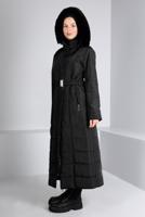 Tesettür giyim SİYAH ALVİNA KAPÜŞONLU KABAN T 90322
